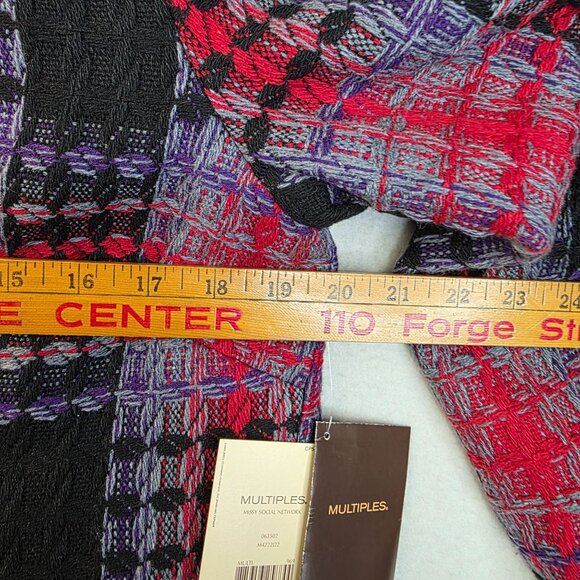 Button Front Jacquard Blazer Medium Red Black Purple Abstract Textured Mandarin - Picture 9 of 10